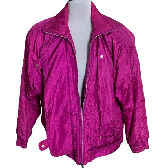 Andy Johns Nylon Parachute Jacket Womens M Magenta 80s Windbreaker Retro Zip Up - Picture 6 of 16